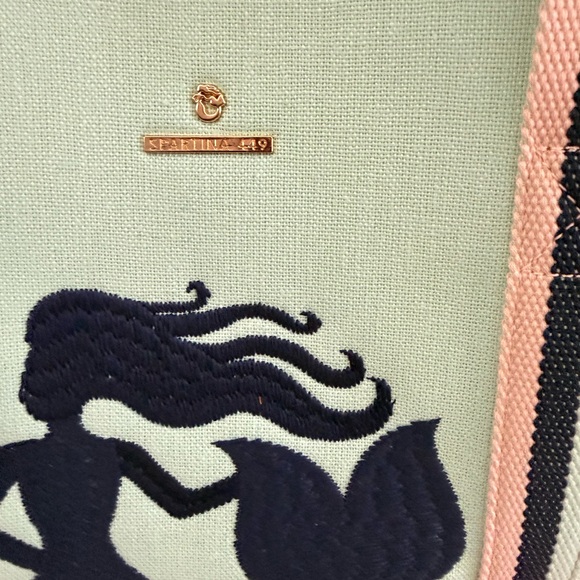 Spartina 449 Seafoam Tote with Navy Mermaid - Picture 2 of 4